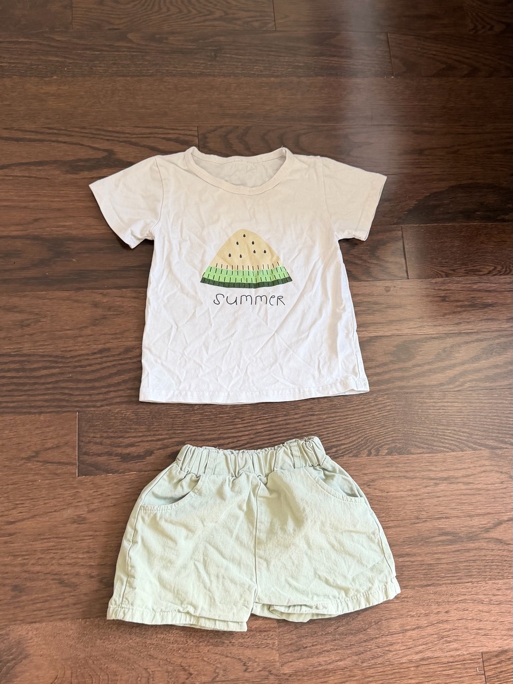 Kids White 'Summer' Watermelon Graphic Tee & Light Green Shorts Set